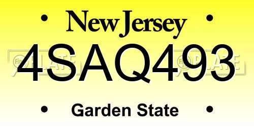 4SAQ493 New Jersey License Plate