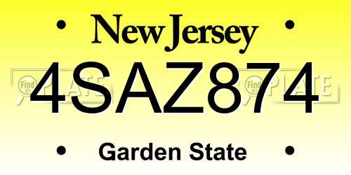 4SAZ874 New Jersey License Plate