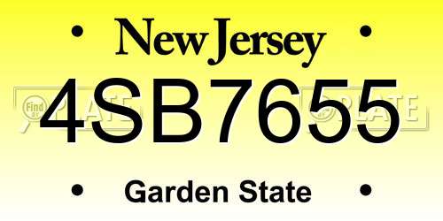 4SB7655 New Jersey License Plate