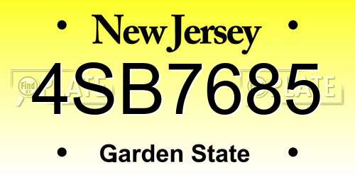 4SB7685 New Jersey License Plate