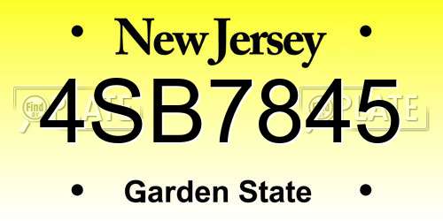 4SB7845 New Jersey License Plate