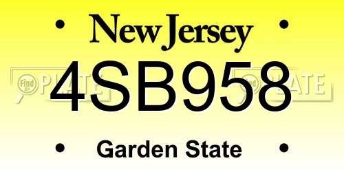 4SB958 New Jersey License Plate