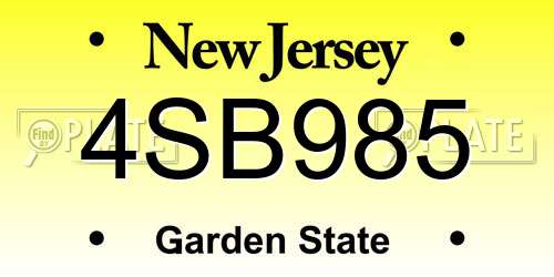 4SB985 New Jersey License Plate