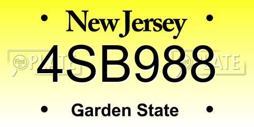 4SB988 New Jersey License Plate