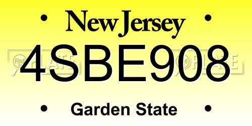 4SBE908 New Jersey License Plate