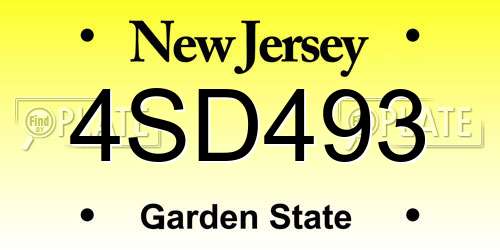 4SD493 New Jersey License Plate