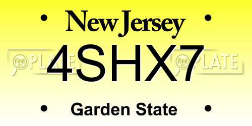 4SHX7 New Jersey License Plate