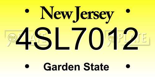 4SL7012 New Jersey License Plate
