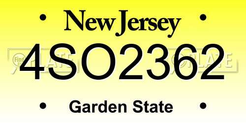 4SO2362 New Jersey License Plate