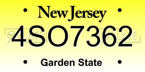 4SO7362 New Jersey License Plate