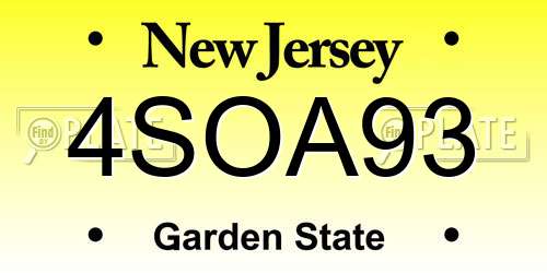 4SOA93 New Jersey License Plate