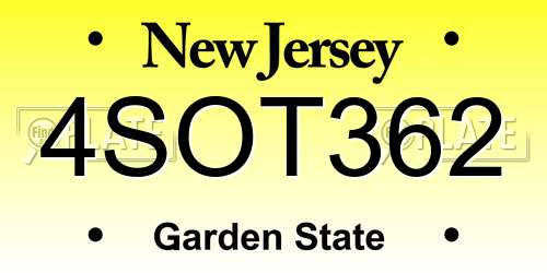 4SOT362 New Jersey License Plate