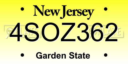 4SOZ362 New Jersey License Plate