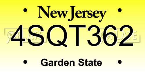 4SQT362 New Jersey License Plate
