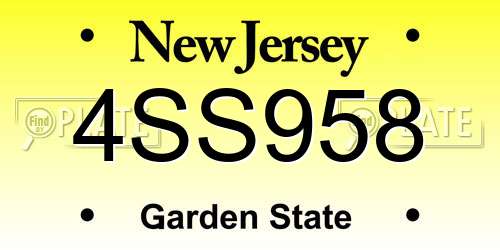 4SS958 New Jersey License Plate