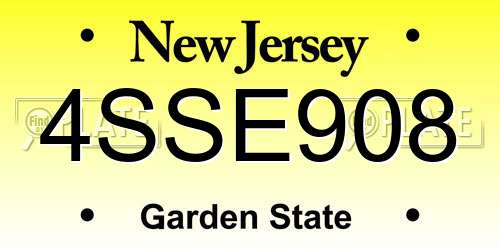 4SSE908 New Jersey License Plate