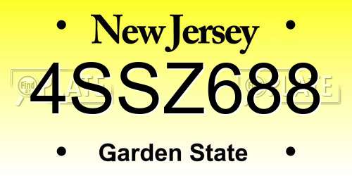 4SSZ688 New Jersey License Plate