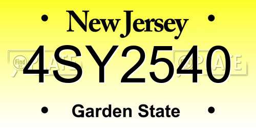 4SY2540 New Jersey License Plate