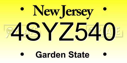 4SYZ540 New Jersey License Plate