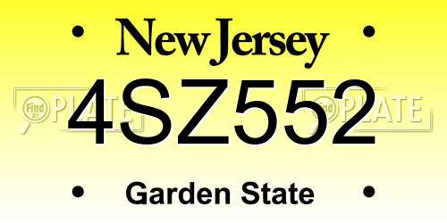 4SZ552 New Jersey License Plate