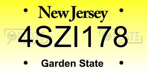 4SZI178 New Jersey License Plate