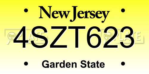 4SZT623 New Jersey License Plate