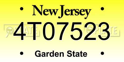 4T07523 New Jersey License Plate