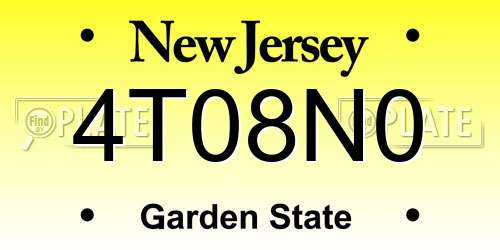 4T08N0 New Jersey License Plate