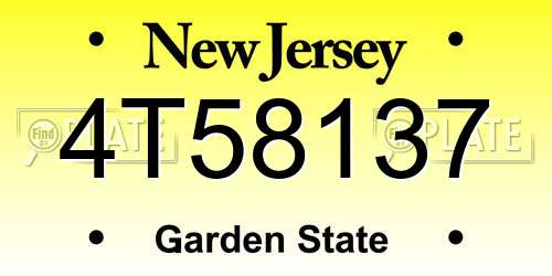 4T58137 New Jersey License Plate
