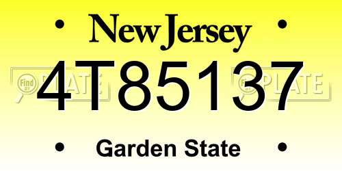 4T85137 New Jersey License Plate