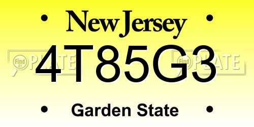 4T85G3 New Jersey License Plate