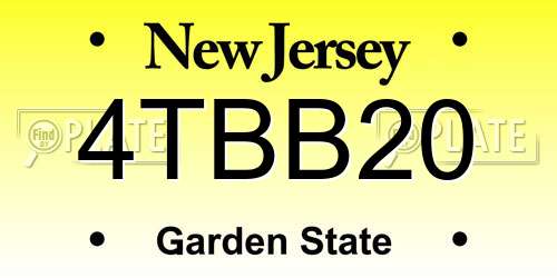 4TBB20 New Jersey License Plate