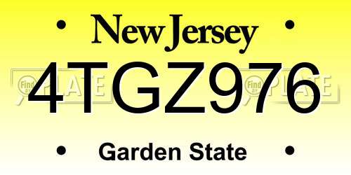 4TGZ976 New Jersey License Plate