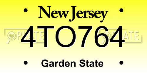 4TO764 New Jersey License Plate