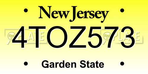 4TOZ573 New Jersey License Plate
