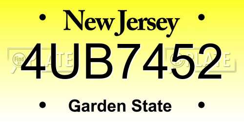4UB7452 New Jersey License Plate