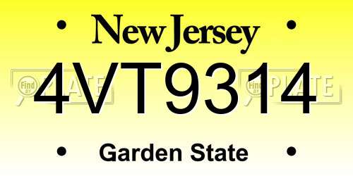 4VT9314 New Jersey License Plate