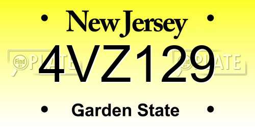 4VZ129 New Jersey License Plate