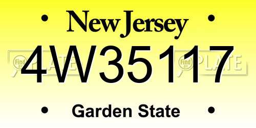 4W35117 New Jersey License Plate