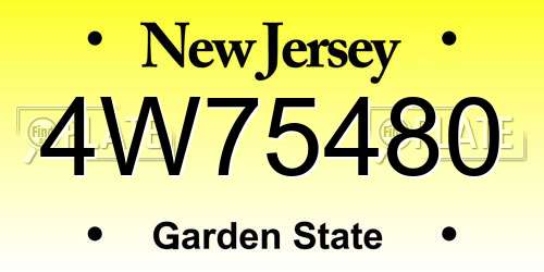 4W75480 New Jersey License Plate
