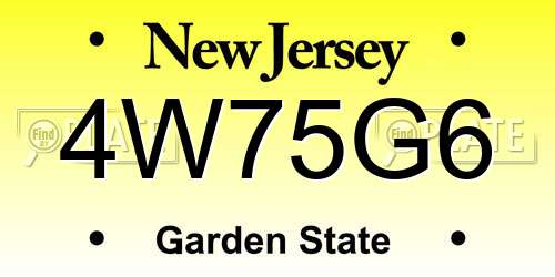 4W75G6 New Jersey License Plate