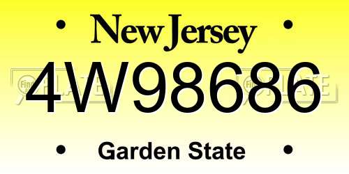 4W98686 New Jersey License Plate