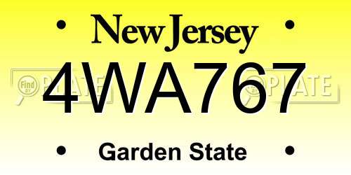4WA767 New Jersey License Plate