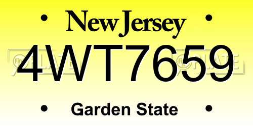 4WT7659 New Jersey License Plate