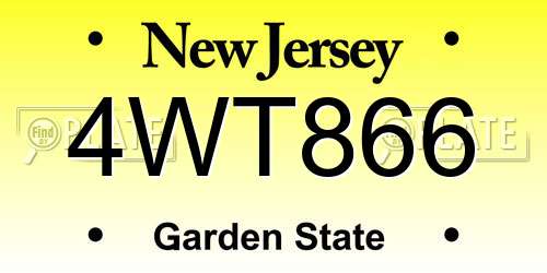 4WT866 New Jersey License Plate