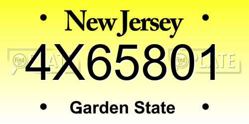 4X65801 New Jersey License Plate