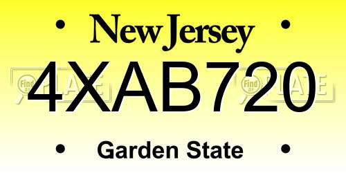 4XAB720 New Jersey License Plate