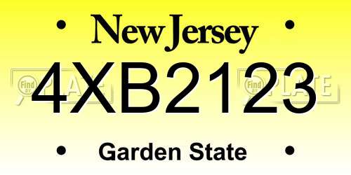 4XB2123 New Jersey License Plate