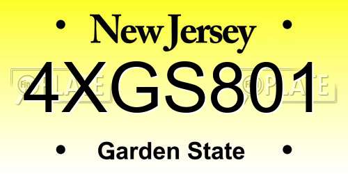 4XGS801 New Jersey License Plate