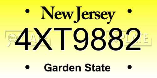 4XT9882 New Jersey License Plate